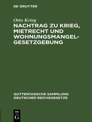 cover image of Nachtrag zu Krieg, Mietrecht und Wohnungsmangelgesetzgebung